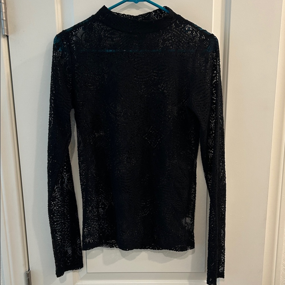 Express Black Sheer Long Sleeve Lace Blouse